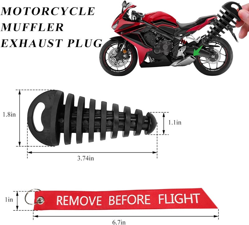 MUQIDA 2 PCS Muffler Exhaust Wash Plug, 0.6"-1.5" Motorcycle Exhaust Tail Pipe Washing Plug with Streamer, Rubber Silencer Wash Protector for 2 Stroke Motorcycle Dirt Bike ATV (Black) - Image 2